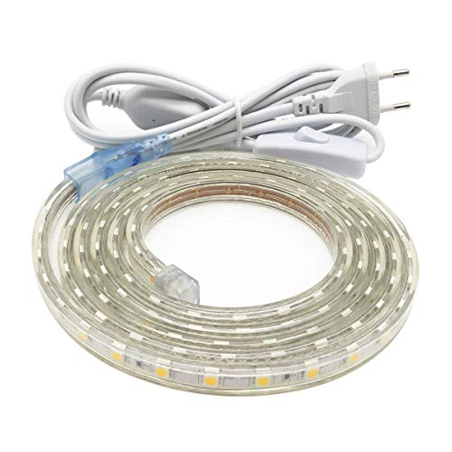 2M Tiras de LED con Interruptor, 5050 SMD, Alta Luminosidad Tiras LED Iluminación, IP65 Impermeable, Blanco