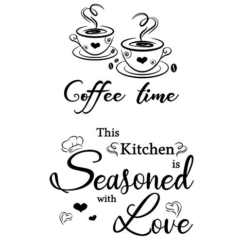 2pcs Pegatinas Vinilos Pared Cocina Decorativas con Frases Letras en Inglés Stickers Adhesivos Comedor Cafetería Restaurante Habitación Coffee time This Kitchen.