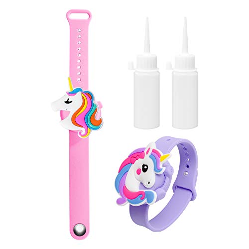 2PCS Unicornio Pulsera Dispensadora de Gel con Apriete La Botella,Silicona Portátil Pulsera Dispensador de Mano para Viajes,Escuela,Acampada Al Aire Libre (Unicornio)