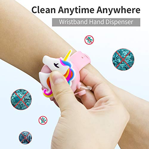 2PCS Unicornio Pulsera Dispensadora de Gel con Apriete La Botella,Silicona Portátil Pulsera Dispensador de Mano para Viajes,Escuela,Acampada Al Aire Libre (Unicornio)