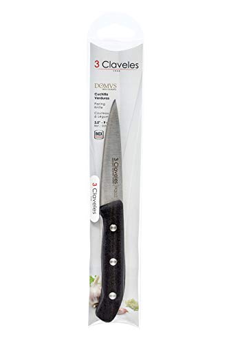 3 Claveles - Cuchillo de Verduras, Línea DOMVS, Acero Inoxidable, Mango Polipropileno Negro - (9cm, 3,5")