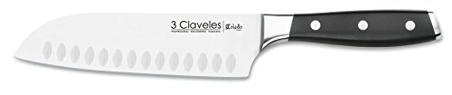 3 Claveles - Cuchillo japonés Santoku Forjado, carne pescado y verdura, Acero Inoxidable, línea Toledo - (18cm - 7")