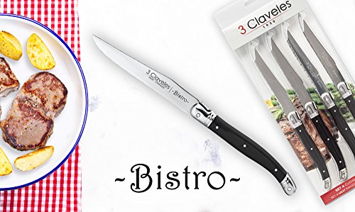 3 Claveles - Set de 4 cuchillos Chuleteros Bistro, Mango ABS Ergonomico, Acero Inoxidable - (11,5cm - 4,5")