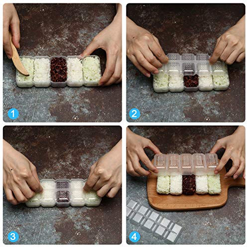 3 moldes japoneses para hacer sushi Nigiri Sushi, forma de triángulo, molde para sushi, forma rectangular, 5 rollos, molde para sushi, antiadherente Nigiri con mango largo