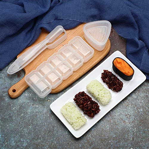 3 moldes japoneses para hacer sushi Nigiri Sushi, forma de triángulo, molde para sushi, forma rectangular, 5 rollos, molde para sushi, antiadherente Nigiri con mango largo