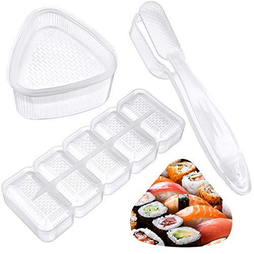 3 moldes japoneses para hacer sushi Nigiri Sushi, forma de triángulo, molde para sushi, forma rectangular, 5 rollos, molde para sushi, antiadherente Nigiri con mango largo