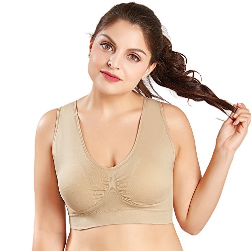 3 Piezas Sujetador Deportivo para Mujeres Sin Costuras Yoga Racerback Top con Almohadillas Extraíbles Ultimate Corriendo Gimnasio Ropa (5XL: 48/50, Desnudo&Negro&Blanco)