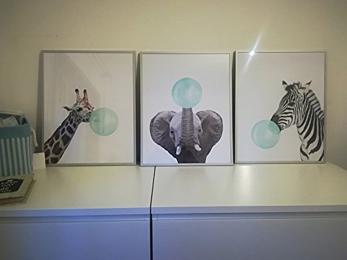 3 Pósteres Jirafa Cebra Elefante Laminas Bebe Habitacion Cuadros Infantiles para Habitacion Animales Decorativas Pared Imagen de Niños Regalo Impresiones de Lienzo PTANB002-M