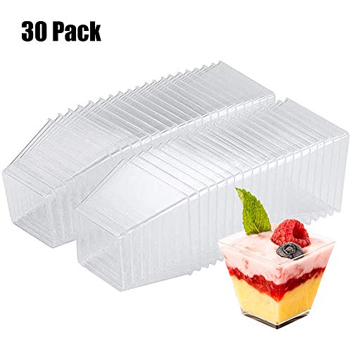 30 Piezas 270 ML Copas de Postre Desechables Plástico Transparente Reutilizable con Tapa para Buffets Fiesta Catering (Cuadrados)