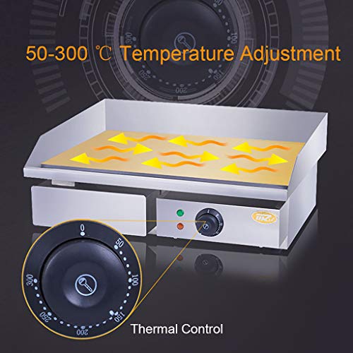 3000W Eléctrica Encimera Plancha Grill, Placa De Cromo De Acero Inoxidable Plancha Plana Placa De Cocción Parrilla De Cocina De Barbacoa Parrilla De Restaurante Con Control De Temperatura Ajustable