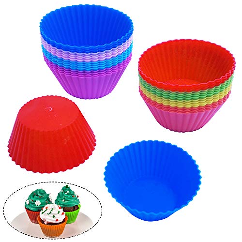 32 piezas Reutilizable Silicona Tazas para hornear, Senhai Antiadherente Mini Mollete Moldes Sartén De Trufa Magdalena Revestimientos Copa arcoiris envoltorios de pastel - 8 colores