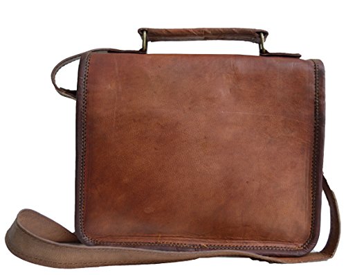 33 cm Hecha a mano Marron elegante Vintage Bolso de cuero del mensajero cada día Bolso de hombro cartera para tablets, ipad, charger perfecta para viaje y oficina regalo para hombres mujeres bolsa de