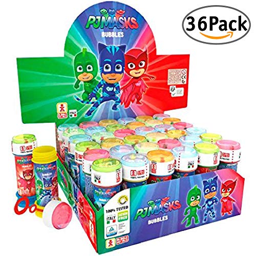 36 Pomperos. Caja de Pomperos para Niños. 36 Botes de 60ml. Varios Modelos (PJ Mask)