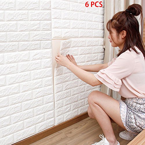 3D papel pintado blanco del ladrillo, paneles 3D de la pared,Papel Pintado, Ladrillo Pegatina Pared Autoadhesivo Panel Pared Impermeable (6 piezas)