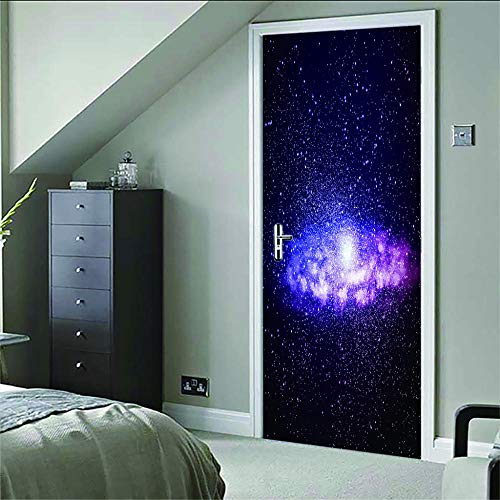 3D Pegatinas De Puerta Vía Láctea Autoadhesivo Puerta Pegatina Impermeable Pvc Respetuoso Con El Medio Ambiente Vinilo Pared Mural Decoración.88X200Cm