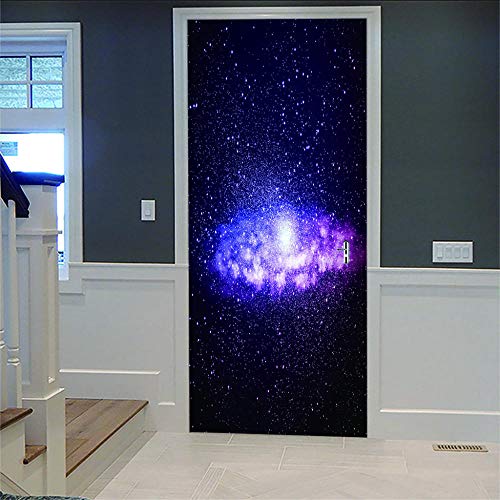 3D Pegatinas De Puerta Vía Láctea Autoadhesivo Puerta Pegatina Impermeable Pvc Respetuoso Con El Medio Ambiente Vinilo Pared Mural Decoración.88X200Cm