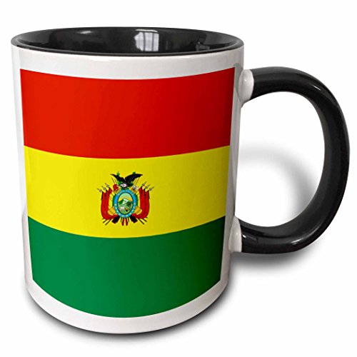 3dRose - Taza de cerámica, 10,16 x 7,62 x 9,52 cm, diseño de Escudo Boliviano con Banderas de Estados del Mundo, Color Rojo, Amarillo y Verde