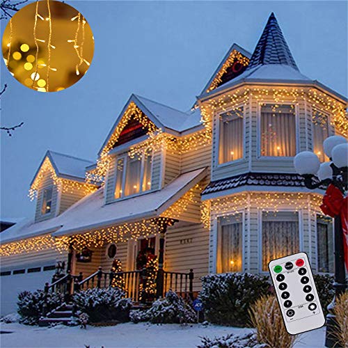 3M Luz Carámbano Cortina de luces de PILAS luces de Navidad al Aire Libre Blanco Cálido Luz para Decoración Fiesta, Bodas