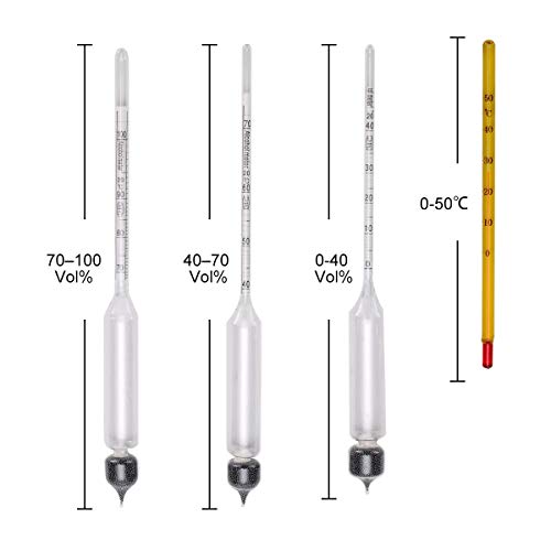 3pcs Alcohol metros con 1 Termómetro Medidor de alcohol tester contenido de alcohol 0 - 40 Vol%, 40 - 70 Vol%, 70 - 100 Vol% para todas las bebidas espirituosas/Destilada illate Tester genauer y fácil