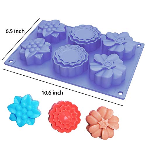 3PCS Flor silicona bandeja Moldes de jabón Rectangular de Silicona de 6 Cavidades Molde de Japón Silicone Handmade Soap Molds para Pastel, Pan, Galletas, Chocolate