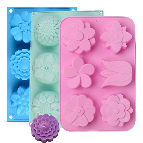 3PCS Flor silicona bandeja Moldes de jabón Rectangular de Silicona de 6 Cavidades Molde de Japón Silicone Handmade Soap Molds para Pastel, Pan, Galletas, Chocolate