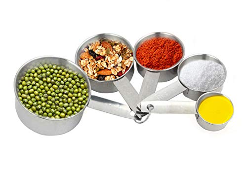 3T6B Cuchara de MedicióN Acero Inoxidable, 5 Juegos de Cucharas de MedicióN Colgantes, Utensilios de Cocina para Hornear con Escalas para Medir LíQuidos SóLidos (Acero Inoxidable 430)