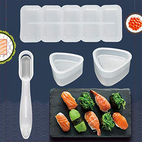 4 moldes para sushi con forma triangular para hacer bolas de arroz caja de 5 rollos de plástico para moldes para sushi con tapa molde para sushi Nigiri con mango largo kit de moldes para prensas Bento