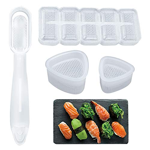 4 moldes para sushi con forma triangular para hacer bolas de arroz caja de 5 rollos de plástico para moldes para sushi con tapa molde para sushi Nigiri con mango largo kit de moldes para prensas Bento