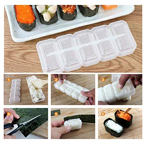 4 moldes para sushi con forma triangular para hacer bolas de arroz caja de 5 rollos de plástico para moldes para sushi con tapa molde para sushi Nigiri con mango largo kit de moldes para prensas Bento