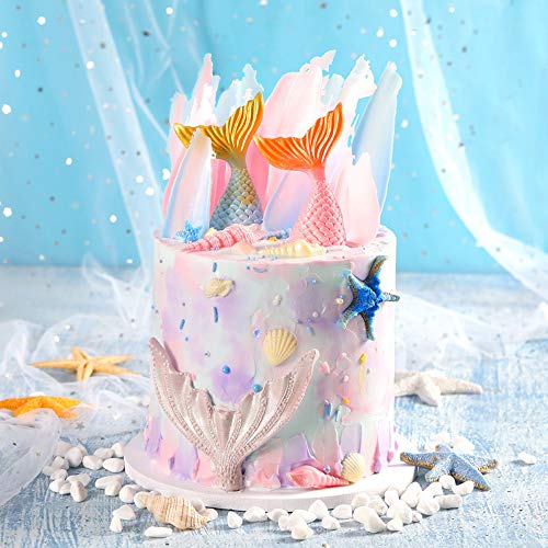 4 piezas cola de sirena y concha de mar molde de silicona para decoración de cupcakes, molde de chocolate para fiesta temática de sirena o fiesta de cumpleaños