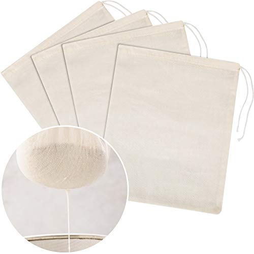 4 Piezas de Bolsa de Muselina de Algodón de Filtro de Leche Bolsa de Alimentos Bolsa de Estopilla para Yogur Café Té Zumo Vino (Grande (9,5 x 13,5 Pulgadas))