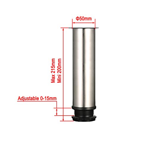 4 piezas Pies ajustables, Pies de gabinete de 200 mm de altura, patas de mesa, patas de muebles, acero inoxidable cepillado, altura ajustable de 0-15 cm, vienen con tornillos de acero inoxidable