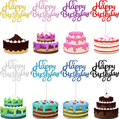 40 Piezas Adorno de Pastel Happy Birthday Selecciones de Magdalena de Cumpleaños para Decoración de Pastel de Fiesta de Cumpleaños, 8 Colores (Letras Rizadas)