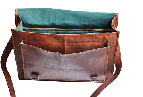 46 cm Grande Alta calidad hecha a mano Marron suave Cabra Bolso de cuero del mensajero para portátiles cada día Bolso de hombro cartera bolsa de cuerpo Notebook Bag Office cruzado para hombre y mujer