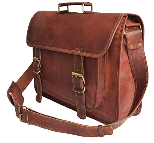 46 cm Grande Alta calidad hecha a mano Marron suave Cabra Bolso de cuero del mensajero para portátiles cada día Bolso de hombro cartera bolsa de cuerpo Notebook Bag Office cruzado para hombre y mujer