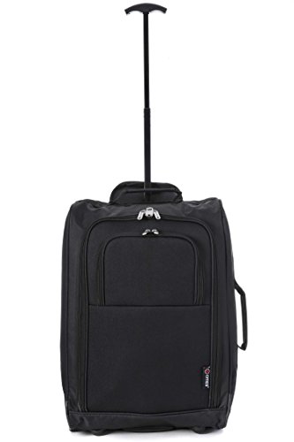 5 Cities Ryanair Cabin Approved Main & Second Hand Luggage Set - Carry On Both! Equipaje de mano, 55x35x20cm, 42 liters, Negro (Black)