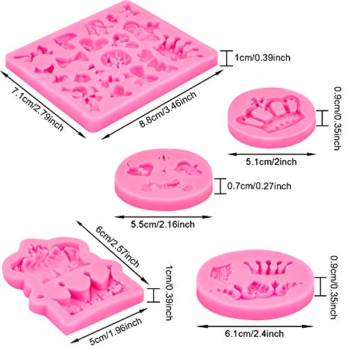 5 Piezas Moldes de Silicona de Fondant de Corona Molde de Corazón Lazo Corona Molde de Caramelo Chocolate para Adorno de Magdalena, Decoración de Galleta, Pastelería, Chocolate, Joyería, Manualidades