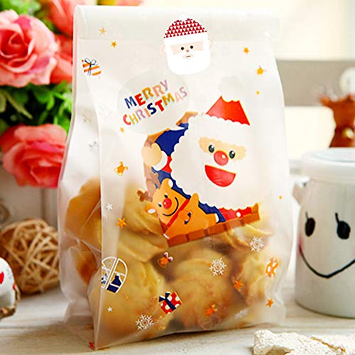 50 Piezas Bolsas Regalo de Navidad Bolsas Celofán Plástico Galletas Caramelos Dulces Bolsas Navideñas Papa Noel Bolsas Plastico para Niños Presenta Navidad fiesta Bolsas