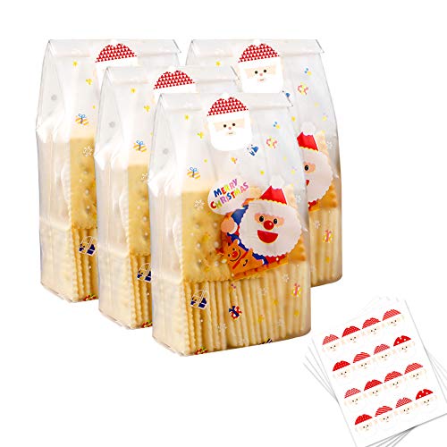 50 Piezas Bolsas Regalo de Navidad Bolsas Celofán Plástico Galletas Caramelos Dulces Bolsas Navideñas Papa Noel Bolsas Plastico para Niños Presenta Navidad fiesta Bolsas