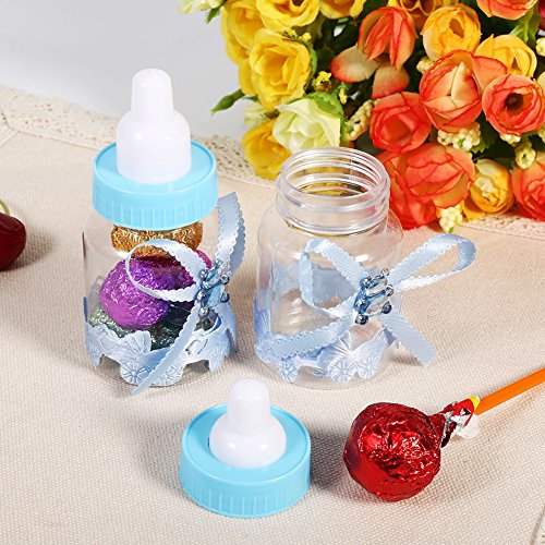 50pcs botella de caramelo, Mini botella de caramelo decoración chupete, Para bautizos de bebés, bautizos, decoraciones de cumpleaños para bebés (Azul)