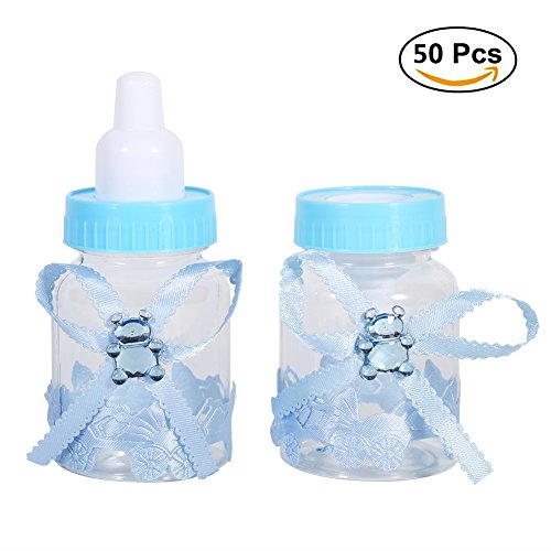 50pcs botella de caramelo, Mini botella de caramelo decoración chupete, Para bautizos de bebés, bautizos, decoraciones de cumpleaños para bebés (Azul)