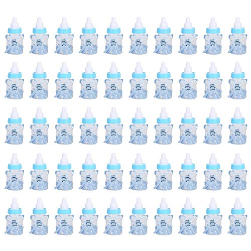 50pcs botella de caramelo, Mini botella de caramelo decoración chupete, Para bautizos de bebés, bautizos, decoraciones de cumpleaños para bebés (Azul)