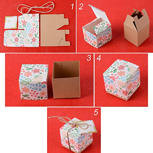 50pcs Cajas Cajitas Papel de Caramelos Bombones Dulces Galletas Regalos Recuerdos Detalles para Invitados de Boda Fiesta Bautizo con Cuerdas de Cáñamo y Tarjeta