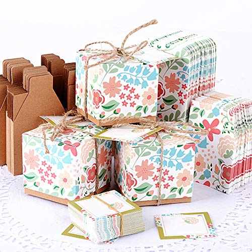 50pcs Cajas Cajitas Papel de Caramelos Bombones Dulces Galletas Regalos Recuerdos Detalles para Invitados de Boda Fiesta Bautizo con Cuerdas de Cáñamo y Tarjeta