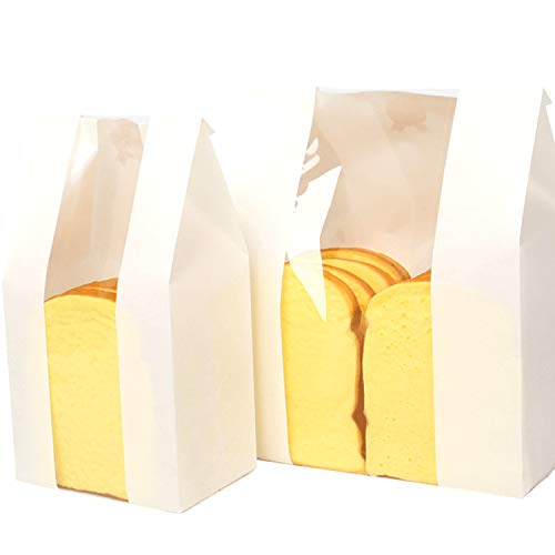 50pcs/lot de protección contra la grasa bolsas de papel Kraft Pan tostadas embalaje bolsa con ventana transparente, de papel kraft para hornear tostadas, pan, antiaceite, 4.72 x 3.54 x 11.8 Pulgadas