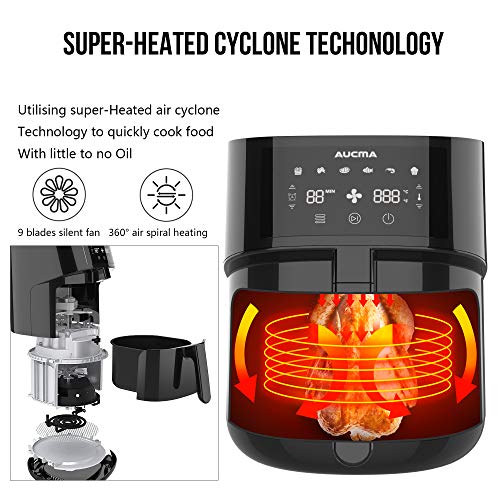 5,5L XXL Freidora sin Aceite,AUCMA Freidoras de Aire Caliente,Air Fryer con Función Mantener Caliente,Pantalla LED Táctil,Temporizador,Sin BPA ni PFOA,Regalo ideal[Clase de eficiencia energética A+++]