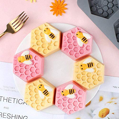 6 agujeros Panal Jabón Silicona Fondant Molde Bandeja de cubitos de hielo Miel de abeja Hecho a mano Creador de pasteles Decoración Galletas de chocolate Molde para hornear Sugarcraft