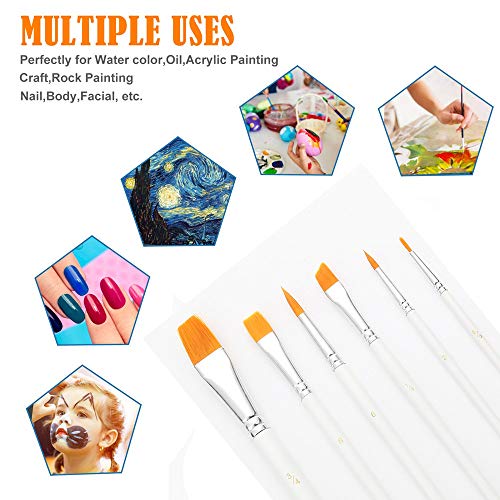 6 pcs Pinceles de Pintura - Perfecto Para Acuarela/Acrílico/Gouache/Aceite/Pintura De La Cara - Uso Múltiple - Nailon