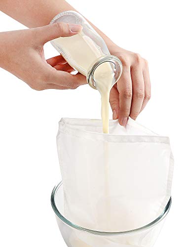 6 Piezas Bolsa de Leche Nuez Bolsa de Filtro de Tela de Queso Reutilizable Bolsas de Colador de Alimentos Yogurt con Cordón para Hacer Nuez, Leche, Café, Jugos 11,8 x 11,8 Pulgadas