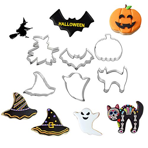 6 Piezas Cortadores Galletas de Halloween Set Acero Inoxidable Moldes para Galletas Herramientas para Hornear Bricolaje -Calabaza Gato Fantasma Brujas Sombrero Murciélagos (6pcs)